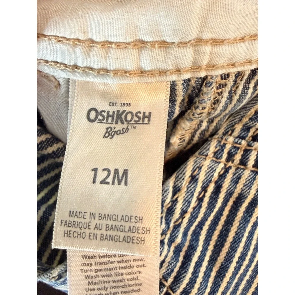 OshKosh B'gosh Bib Overalls Blue Railroad Striped Denim One Piece 2015 12 months